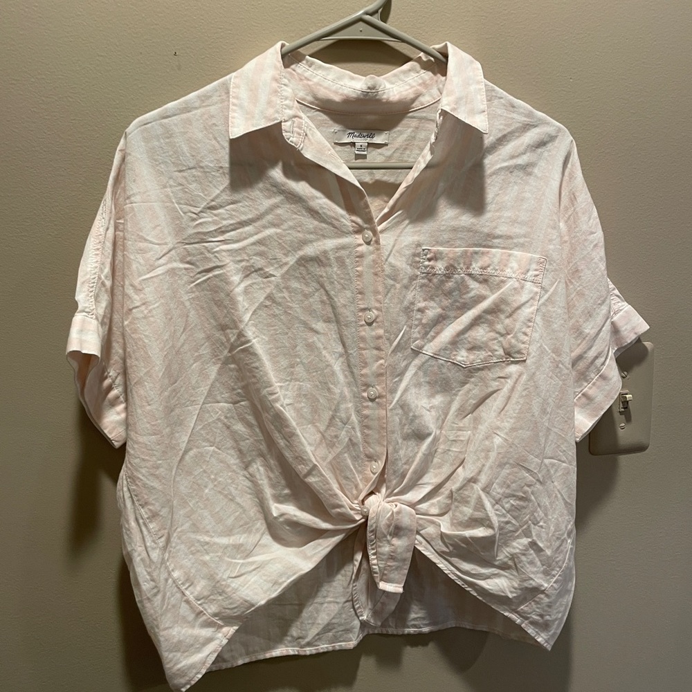 Madewell tie front striped blouse